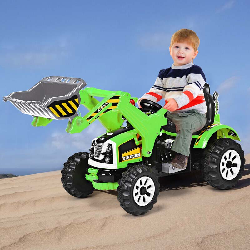 Kids Ride on Excavator, 12V Battery Powered Construction Vehicle Dumper Truck Toy with Front Loader Shovel