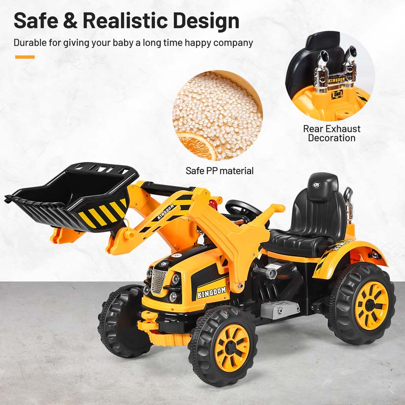 Kids Ride on Excavator, 12V Battery Powered Construction Vehicle Dumper Truck Toy with Front Loader Shovel