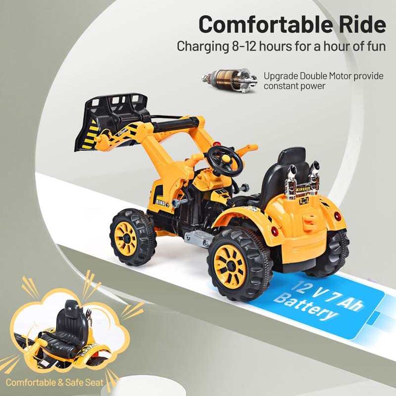 Kids Ride on Excavator, 12V Battery Powered Construction Vehicle Dumper Truck Toy with Front Loader Shovel