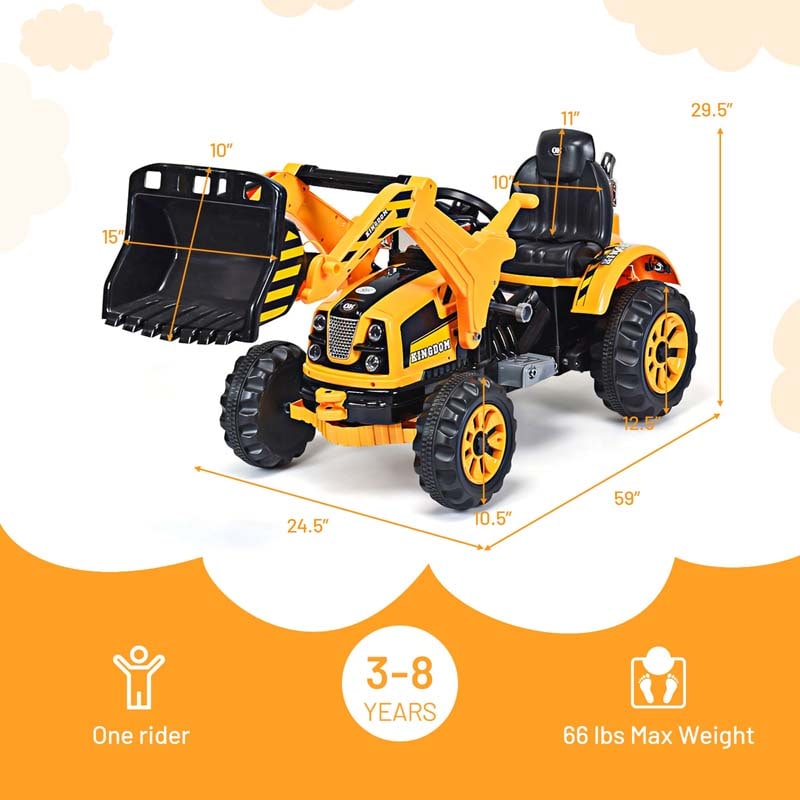Kids Ride on Excavator, 12V Battery Powered Construction Vehicle Dumper Truck Toy with Front Loader Shovel