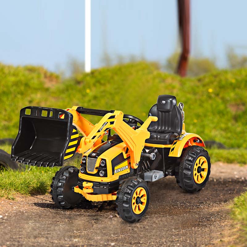 Kids Ride on Excavator, 12V Battery Powered Construction Vehicle Dumper Truck Toy with Front Loader Shovel