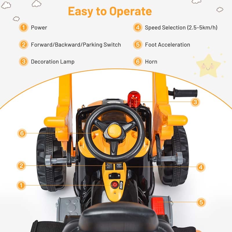 Kids Ride on Excavator, 12V Battery Powered Construction Vehicle Dumper Truck Toy with Front Loader Shovel