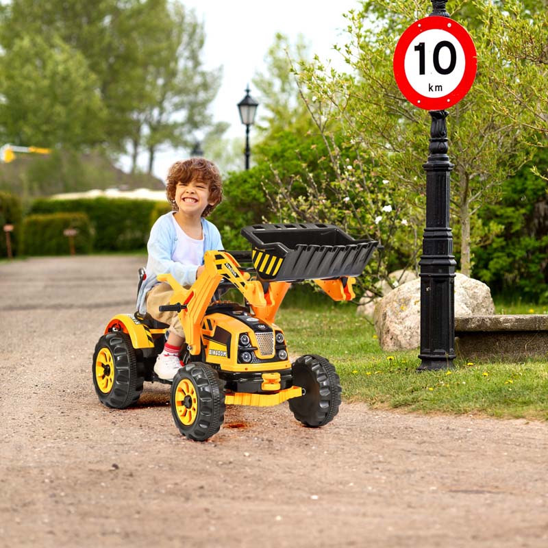 Kids Ride on Excavator, 12V Battery Powered Construction Vehicle Dumper Truck Toy with Front Loader Shovel