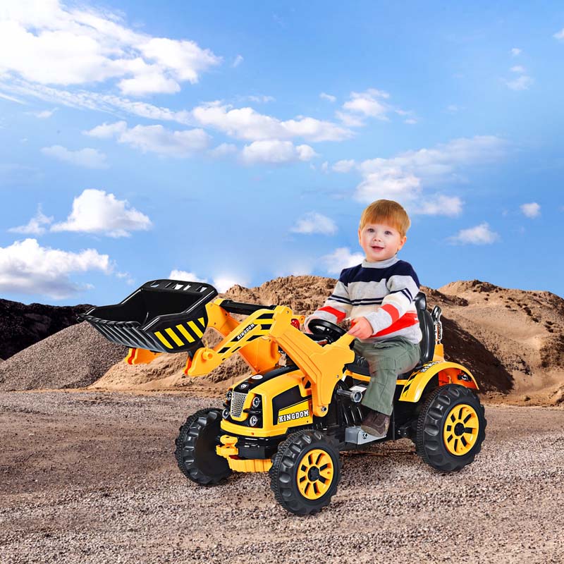 Kids Ride on Excavator, 12V Battery Powered Construction Vehicle Dumper Truck Toy with Front Loader Shovel