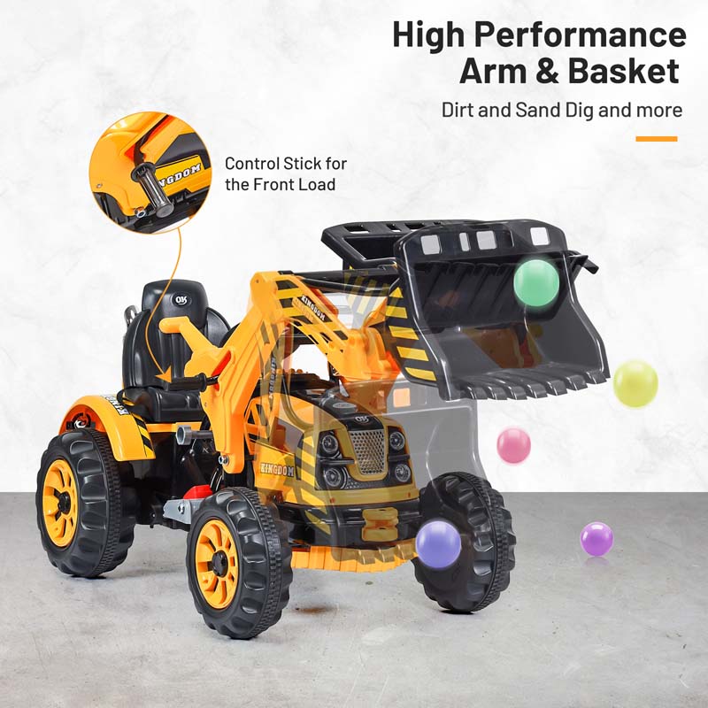 Kids Ride on Excavator, 12V Battery Powered Construction Vehicle Dumper Truck Toy with Front Loader Shovel