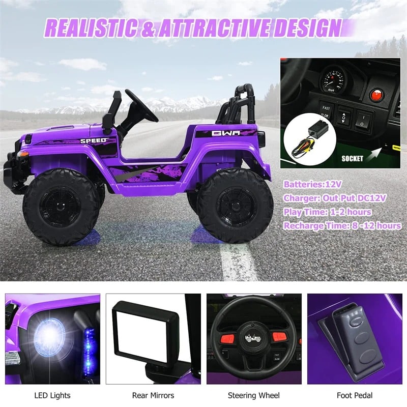 Kids Ride on Jeep Truck 12V Battery Powered Electric Vehicle with 2.4G Remote Control