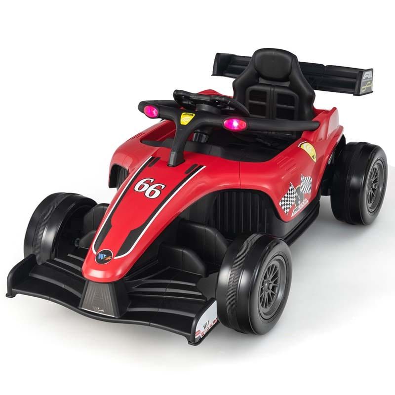 Kids Ride on Formula Racing Car, 12V Battery Powered Electric Racing Truck with Shock Absorbing Wheels