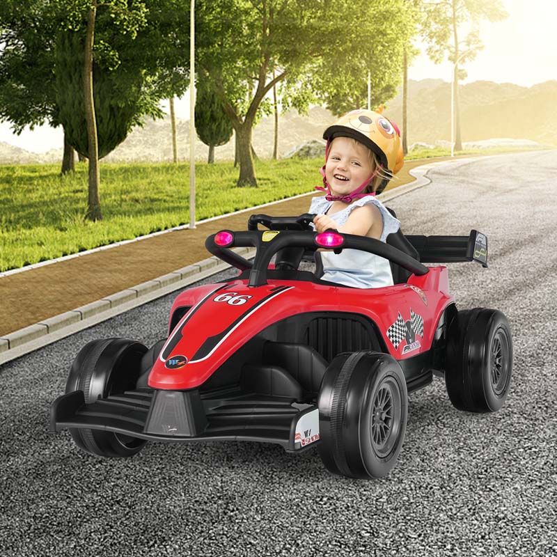 Kids Ride on Formula Racing Car, 12V Battery Powered Electric Racing Truck with Shock Absorbing Wheels