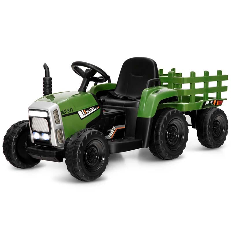 12V Kids Ride On Tractor with Detachable Trailer, 3-Gear Ground Loader & Remote Control, Riding Toy Tractor Electric Vehicle for Ages 3+