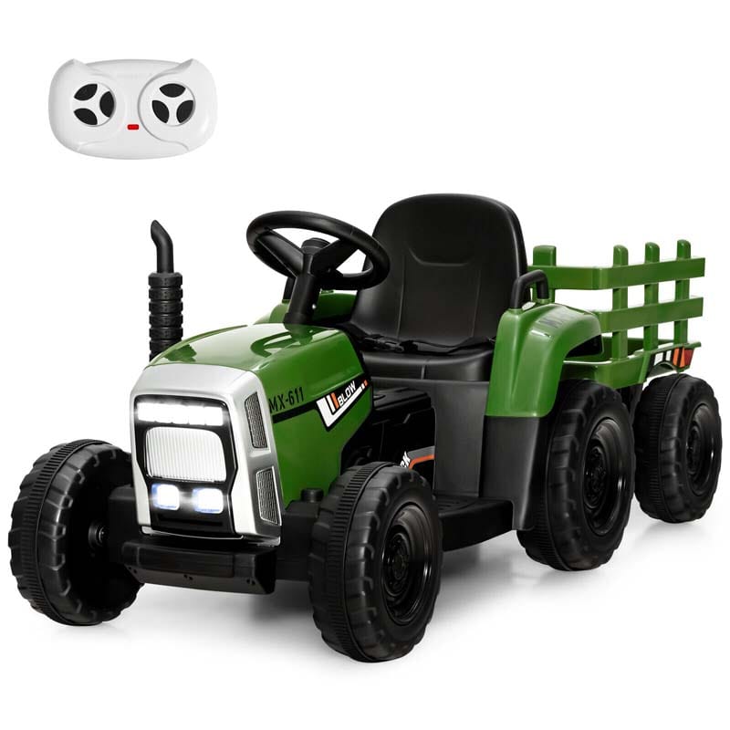12V Kids Ride On Tractor with Detachable Trailer, 3-Gear Ground Loader & Remote Control, Riding Toy Tractor Electric Vehicle for Ages 3+