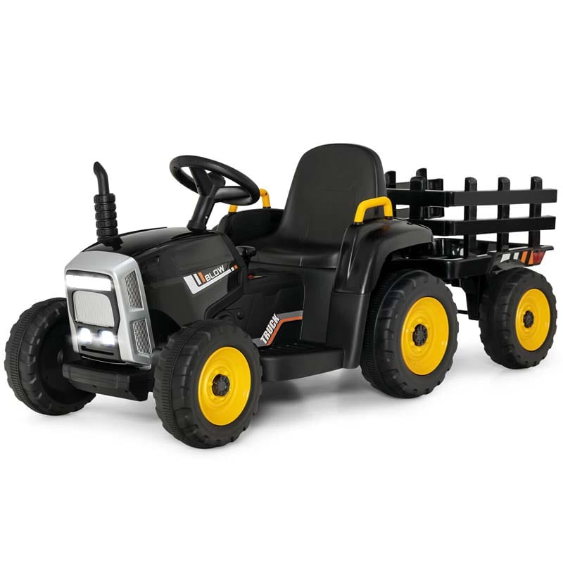 12V Kids Ride On Tractor with Detachable Trailer, 3-Gear Ground Loader & Remote Control, Riding Toy Tractor Electric Vehicle for Ages 3+