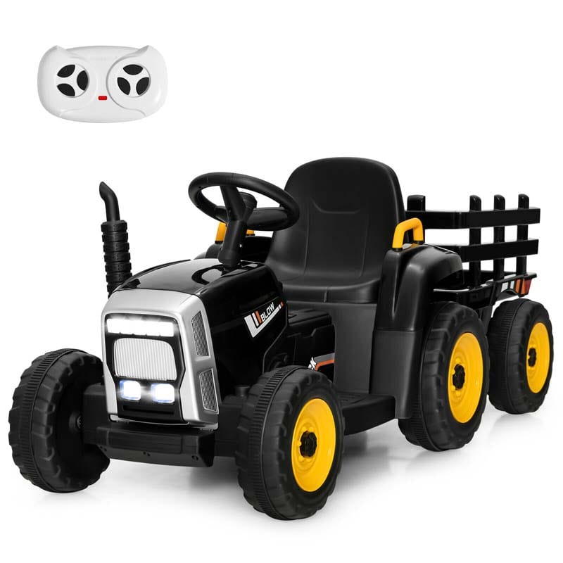 12V Kids Ride On Tractor with Detachable Trailer, 3-Gear Ground Loader & Remote Control, Riding Toy Tractor Electric Vehicle for Ages 3+