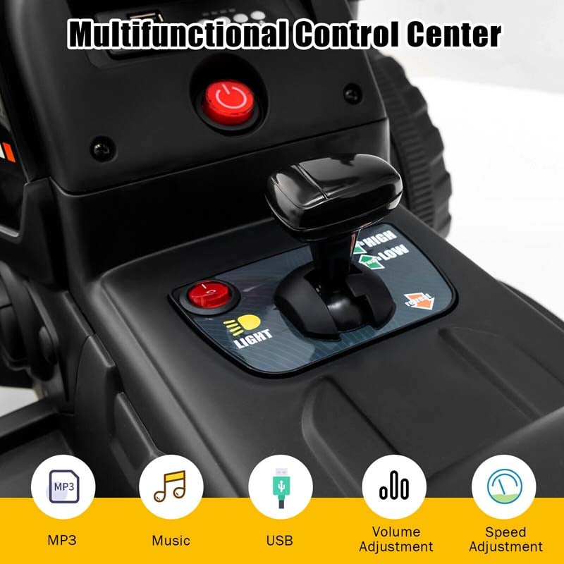 12V Kids Ride On Tractor with Detachable Trailer, 3-Gear Ground Loader & Remote Control, Riding Toy Tractor Electric Vehicle for Ages 3+