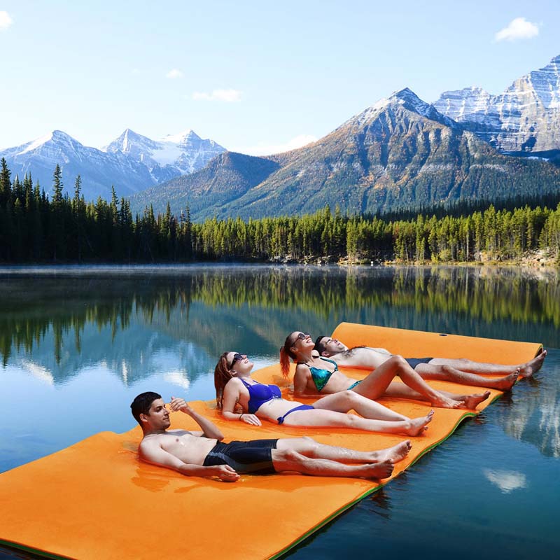 12 x 6 FT Floating Water Pad 3-Layer Tear-Resistant XPE Foam Mat Roll-Up Floating Island for 4-6 Person