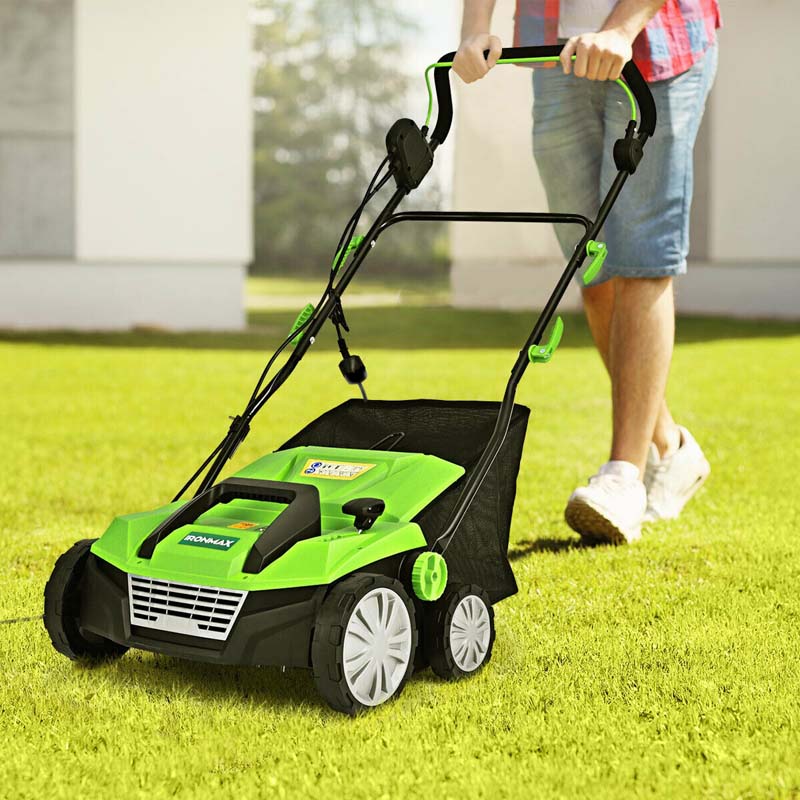 2-in-1 Electric Lawn Dethatcher & Scarifier with Folding Handle, 13 Amp 15" Corded Grass Dethatcher with 50L Collection Bag