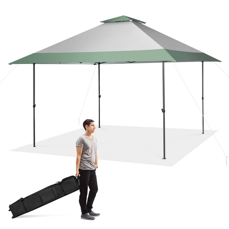 13 x 13 FT 2-Tier Pop-Up Gazebo Tent with Wheeled Bag & 4 More Reinforced Ribs, Instant Outdoor Canopy Shelter