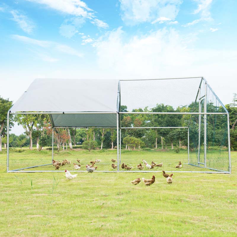 13FT Large Metal Chicken Coop, Galvanized Steel Walk-in Poultry Cage Hen Run House Rabbits Habitat Cage with Waterproof Cover for Backyard Farm