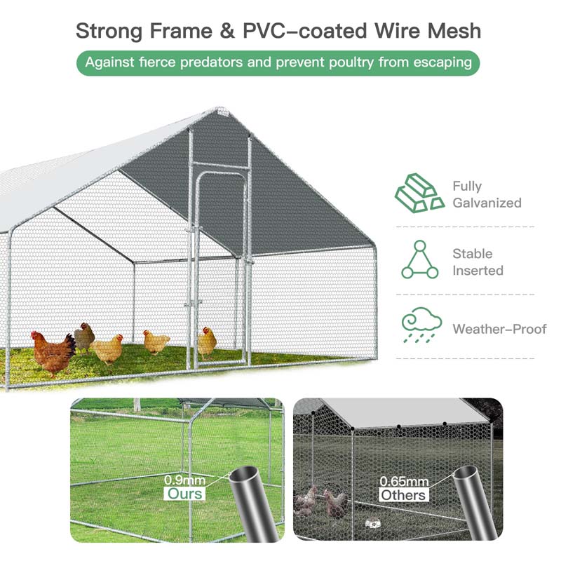 13FT Large Metal Chicken Coop, Galvanized Steel Walk-in Poultry Cage Hen Run House Rabbits Habitat Cage with Waterproof Cover for Backyard Farm