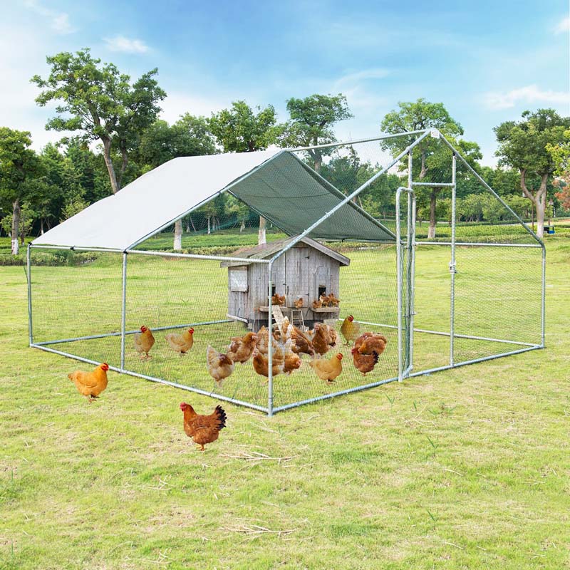 13FT Large Metal Chicken Coop, Galvanized Steel Walk-in Poultry Cage Hen Run House Rabbits Habitat Cage with Waterproof Cover for Backyard Farm