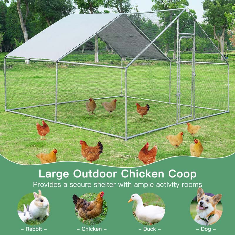 13FT Large Metal Chicken Coop, Galvanized Steel Walk-in Poultry Cage Hen Run House Rabbits Habitat Cage with Waterproof Cover for Backyard Farm