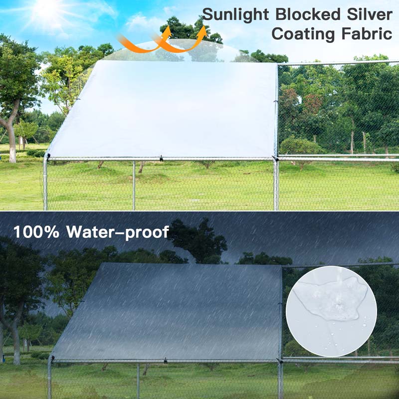 13FT Large Metal Chicken Coop, Galvanized Steel Walk-in Poultry Cage Hen Run House Rabbits Habitat Cage with Waterproof Cover for Backyard Farm