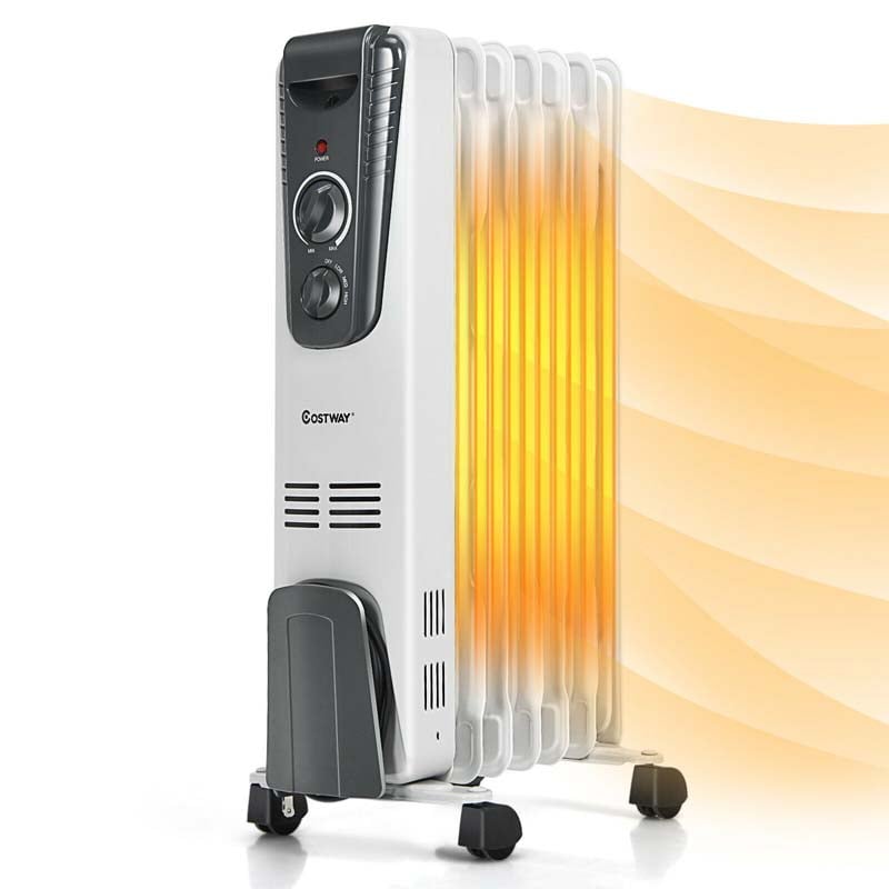 1500W Oil Filled Radiator Heater with Adjustable Thermostat, 3 Heat Settings & Safety Shut-Off, Portable Electric Space Heater for Bedroom Home Office