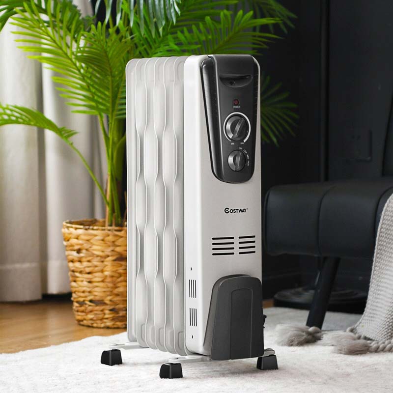 1500W Oil Filled Radiator Heater with Adjustable Thermostat, 3 Heat Settings & Safety Shut-Off, Portable Electric Space Heater for Bedroom Home Office