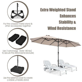 15FT Double-Sided Twin Patio Umbrella with Base & Crank System, Extra-Large Cantilever Market Umbrella