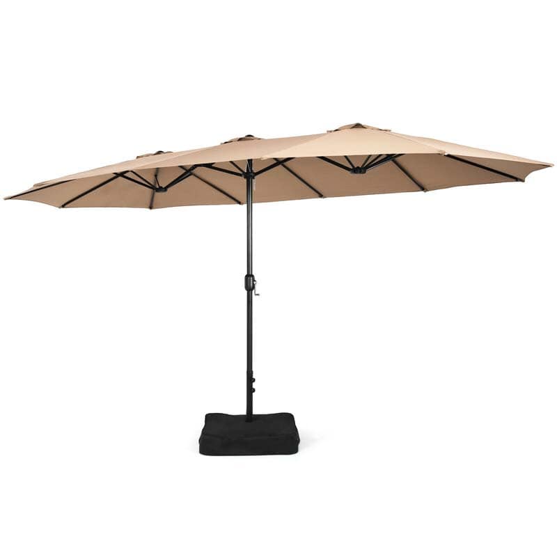 15FT Double-Sided Twin Patio Umbrella with Base & Crank System, Extra-Large Cantilever Market Umbrella