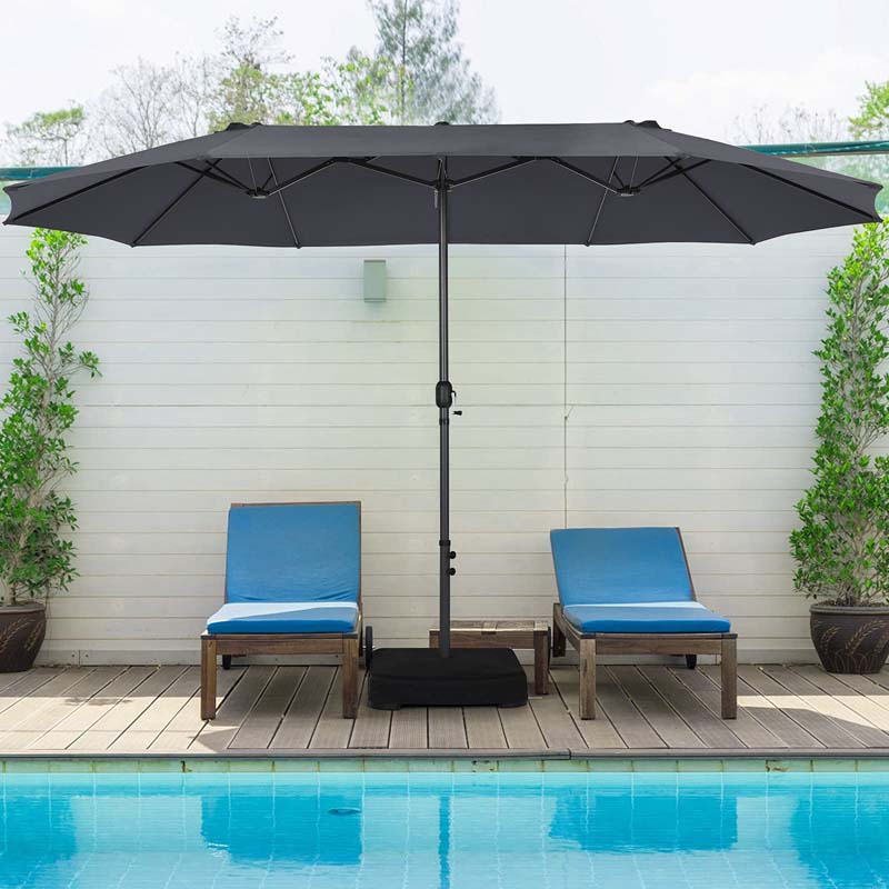 15FT Double-Sided Twin Patio Umbrella with Base & Crank System, Extra-Large Cantilever Market Umbrella