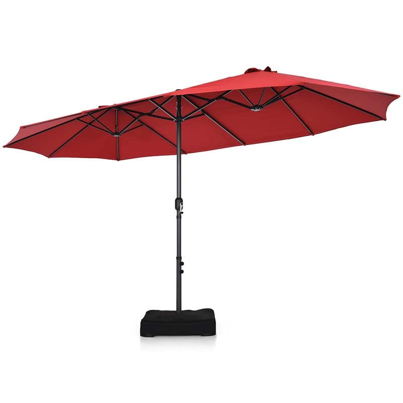 15FT Double-Sided Twin Patio Umbrella with Base & Crank System, Extra-Large Cantilever Market Umbrella