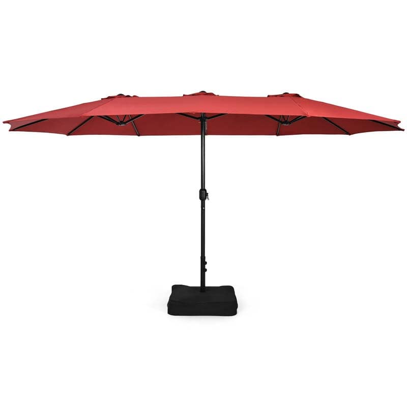 15FT Double-Sided Twin Patio Umbrella with Base & Crank System, Extra-Large Cantilever Market Umbrella