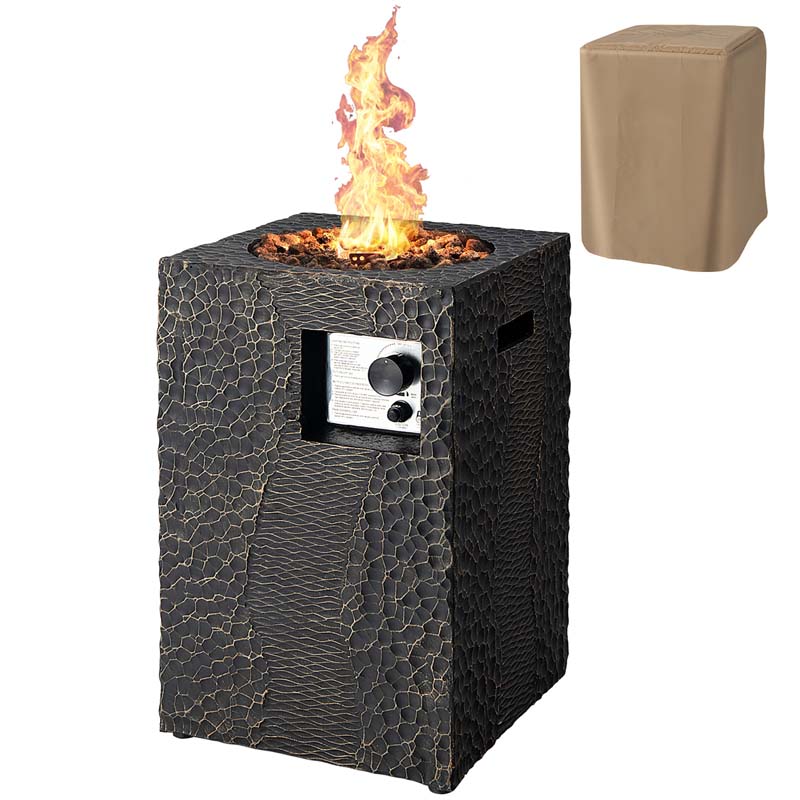 16" Square Outdoor Propane Firepit, 30000 BTU Gas Fire Pit with Lava Rocks & Waterproof Cover