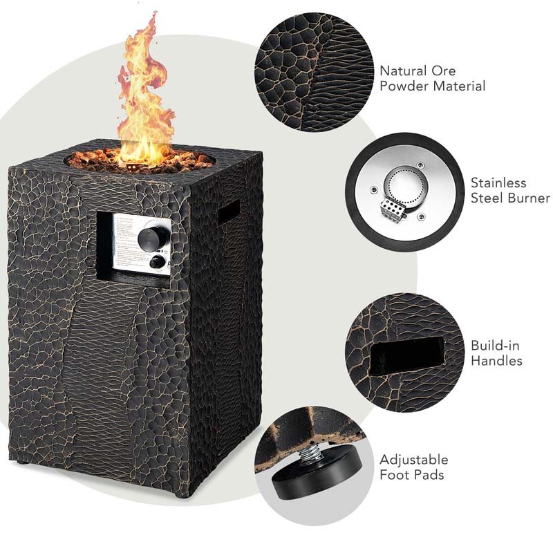 16" Square Outdoor Propane Fire Pit, 30000 BTU Gas Fire Pit with Lava Rocks & Waterproof Cover