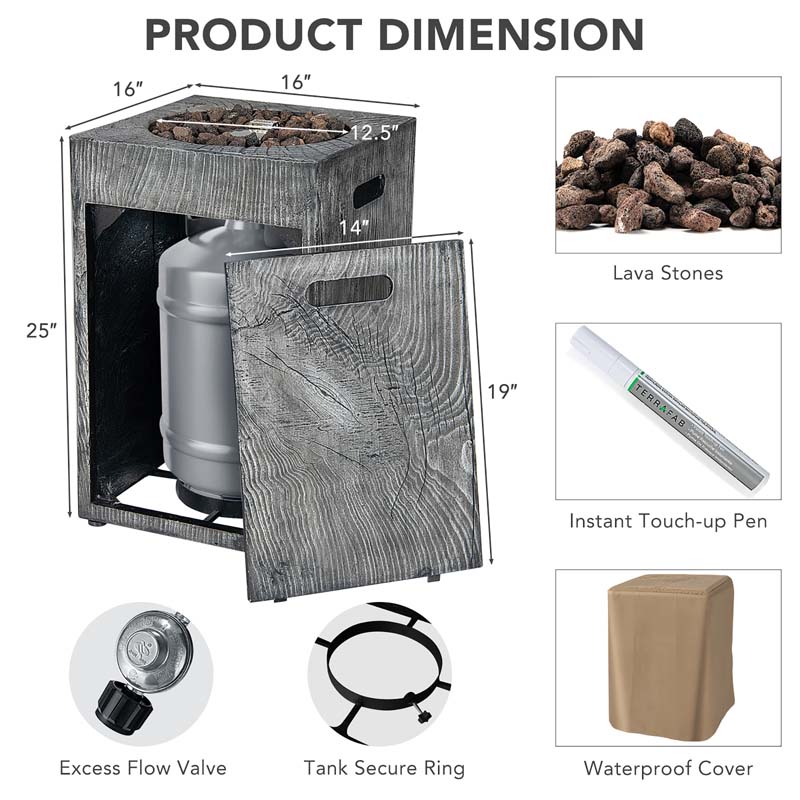 16" Square Outdoor Propane Fire Pit, 30000 BTU Gas Fire Pit with Lava Rocks & Waterproof Cover