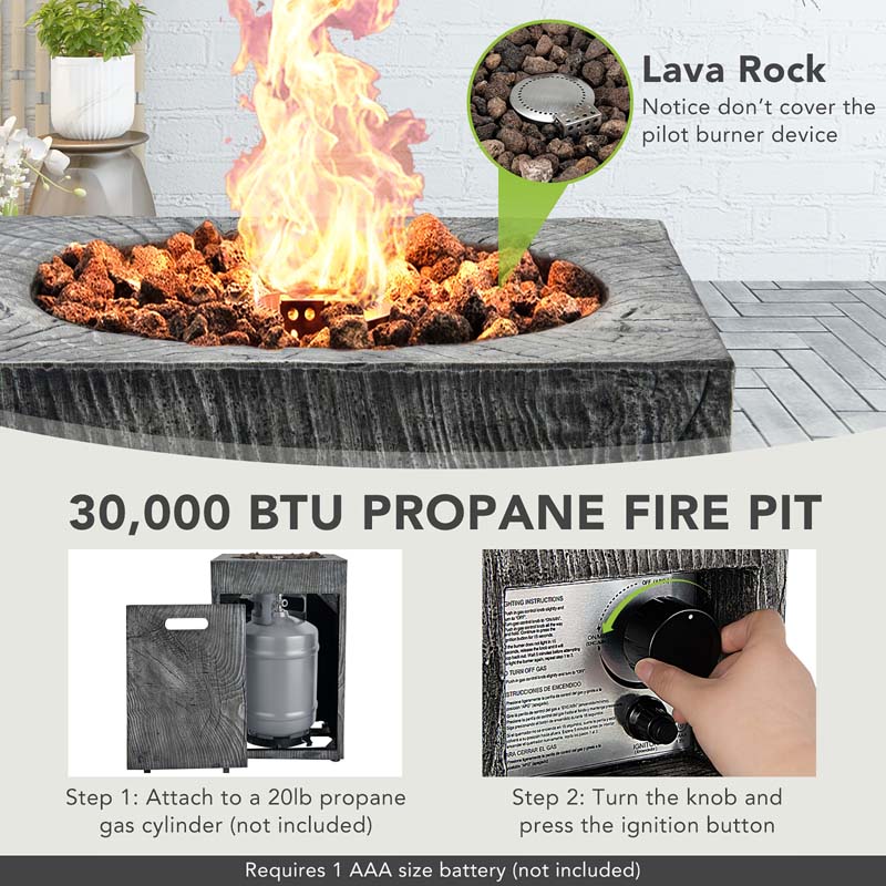 16" Square Outdoor Propane Firepit, 30000 BTU Gas Fire Pit with Lava Rocks & Waterproof Cover