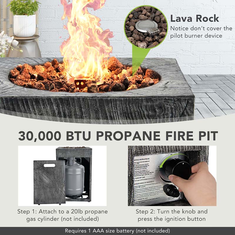 16" Square Outdoor Propane Fire Pit, 30000 BTU Gas Fire Pit with Lava Rocks & Waterproof Cover