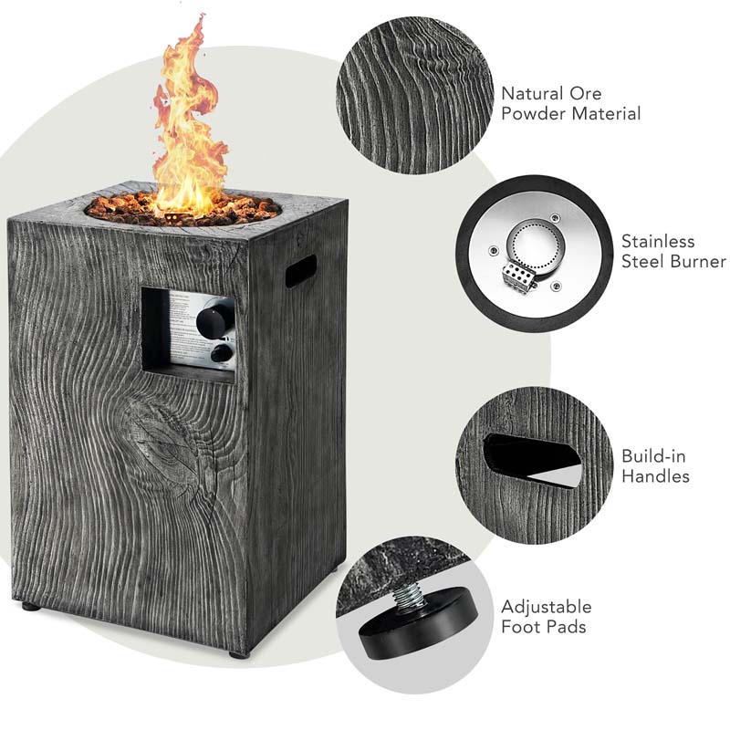16" Square Outdoor Propane Fire Pit, 30000 BTU Gas Fire Pit with Lava Rocks & Waterproof Cover