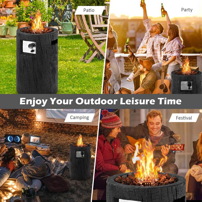 16" Cylindrical Outdoor Patio Firepit, 30000 BTU Auto-Ignition Propane Gas Fire Pit with Cover & Lava Rocks