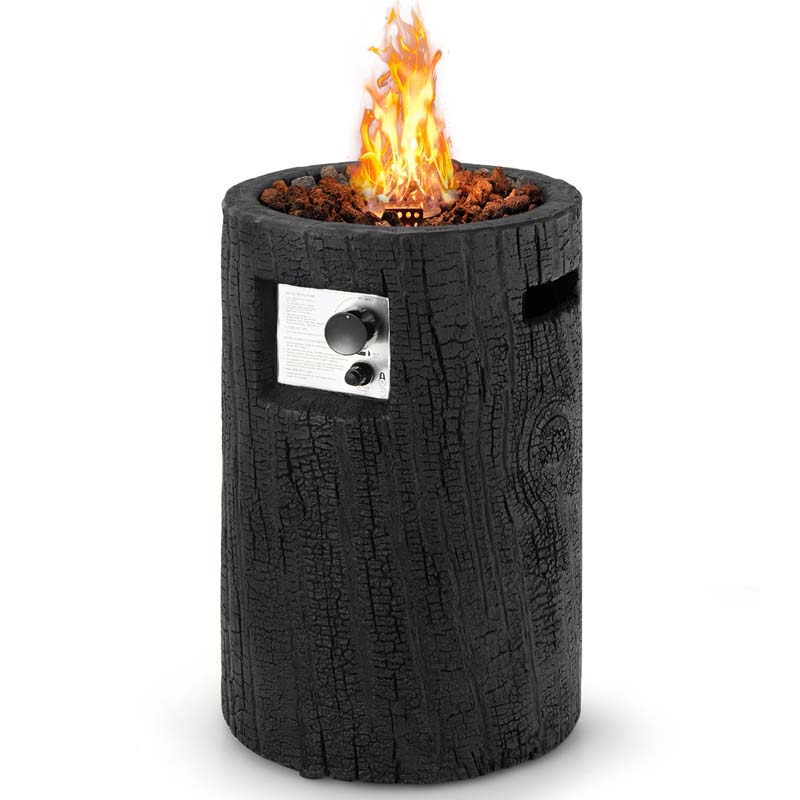 16" Cylindrical Outdoor Patio Firepit, 30000 BTU Auto-Ignition Propane Gas Fire Pit with Cover & Lava Rocks