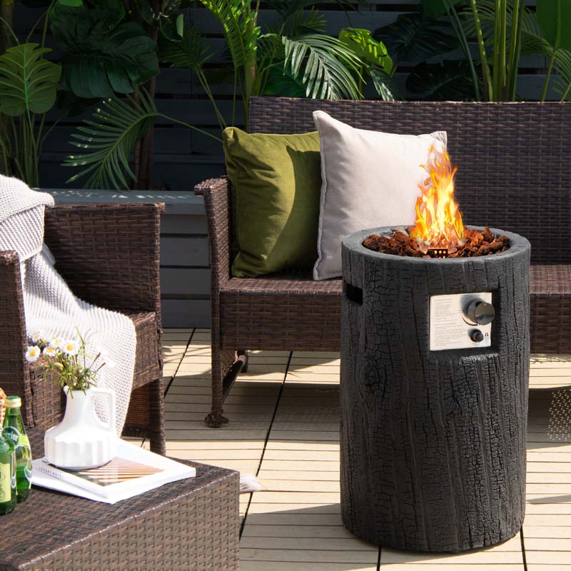 16" Cylindrical Outdoor Patio Firepit, 30000 BTU Auto-Ignition Propane Gas Fire Pit with Cover & Lava Rocks