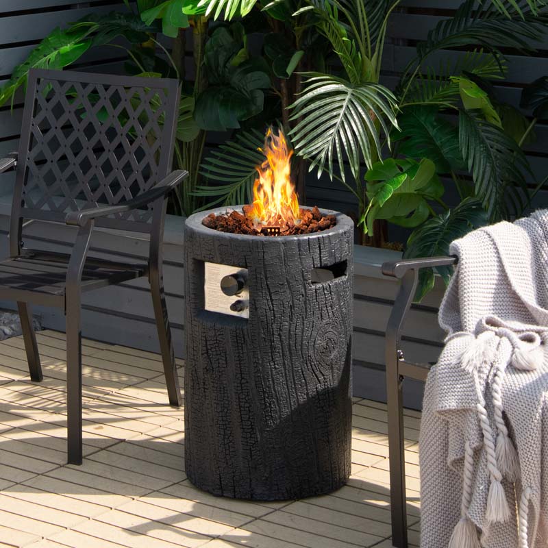 16" Cylindrical Outdoor Patio Firepit, 30000 BTU Auto-Ignition Propane Gas Fire Pit with Cover & Lava Rocks