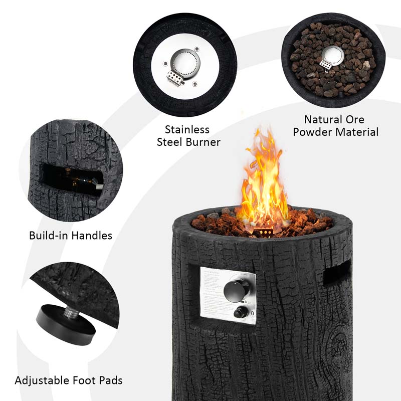 16" Cylindrical Outdoor Patio Firepit, 30000 BTU Auto-Ignition Propane Gas Fire Pit with Cover & Lava Rocks