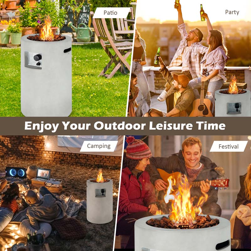 16" Cylindrical Outdoor Patio Firepit, 30000 BTU Auto-Ignition Propane Gas Fire Pit with Cover & Lava Rocks