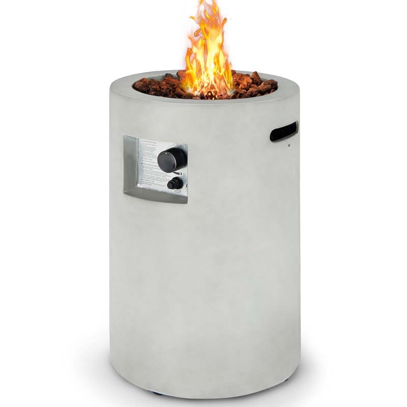 16" Cylindrical Outdoor Patio Firepit, 30000 BTU Auto-Ignition Propane Gas Fire Pit with Cover & Lava Rocks