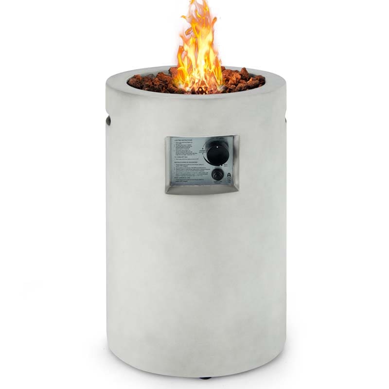 16" Cylindrical Outdoor Patio Firepit, 30000 BTU Auto-Ignition Propane Gas Fire Pit with Cover & Lava Rocks