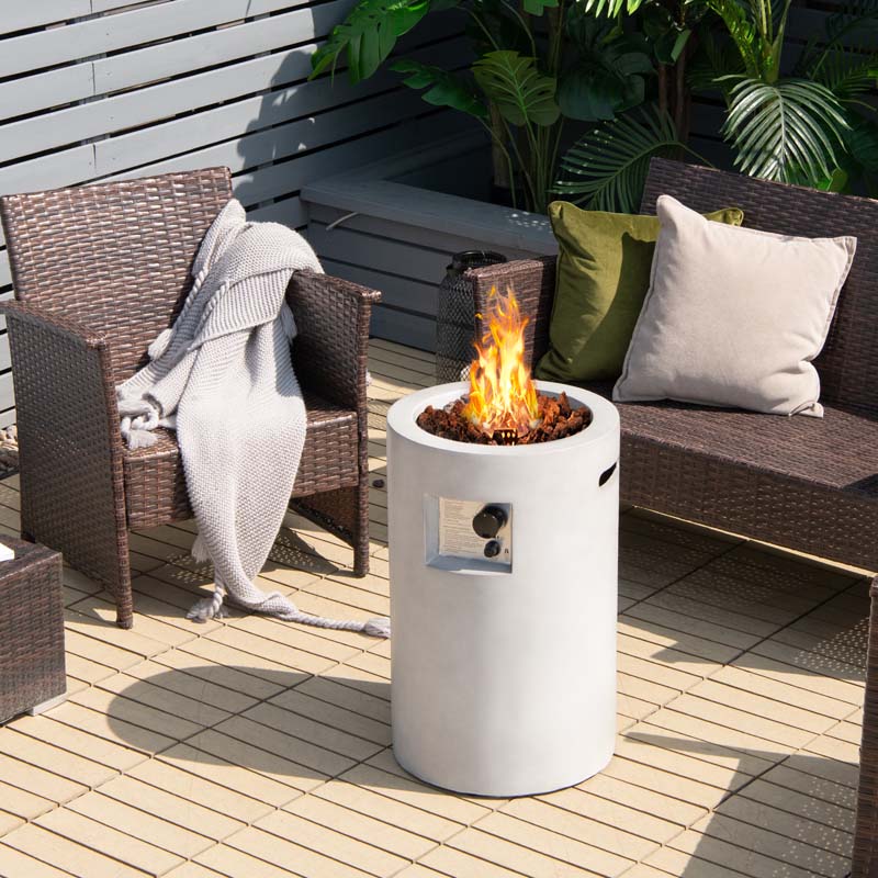 16" Cylindrical Outdoor Patio Firepit, 30000 BTU Auto-Ignition Propane Gas Fire Pit with Cover & Lava Rocks
