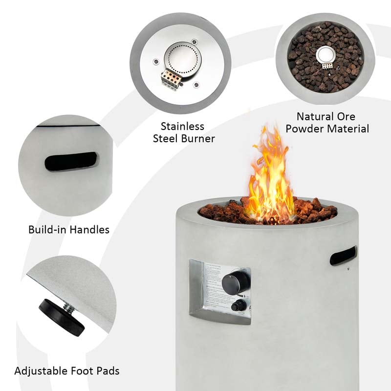 16" Cylindrical Outdoor Patio Firepit, 30000 BTU Auto-Ignition Propane Gas Fire Pit with Cover & Lava Rocks