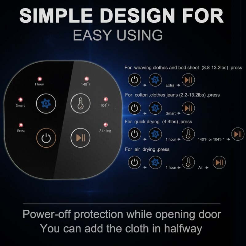 13.2 lb Portable Clothes Dryer, 1700W Electric Compact Front Load Tumble Dryer with Stainless Steel Tub for Apartments & Small Spaces