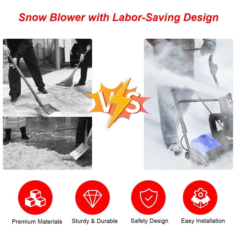 18" Electric Snow Thrower, 15AMP Corded Snow Blower with 180° Rotatable Chute, 10-Inch Clearing Depth